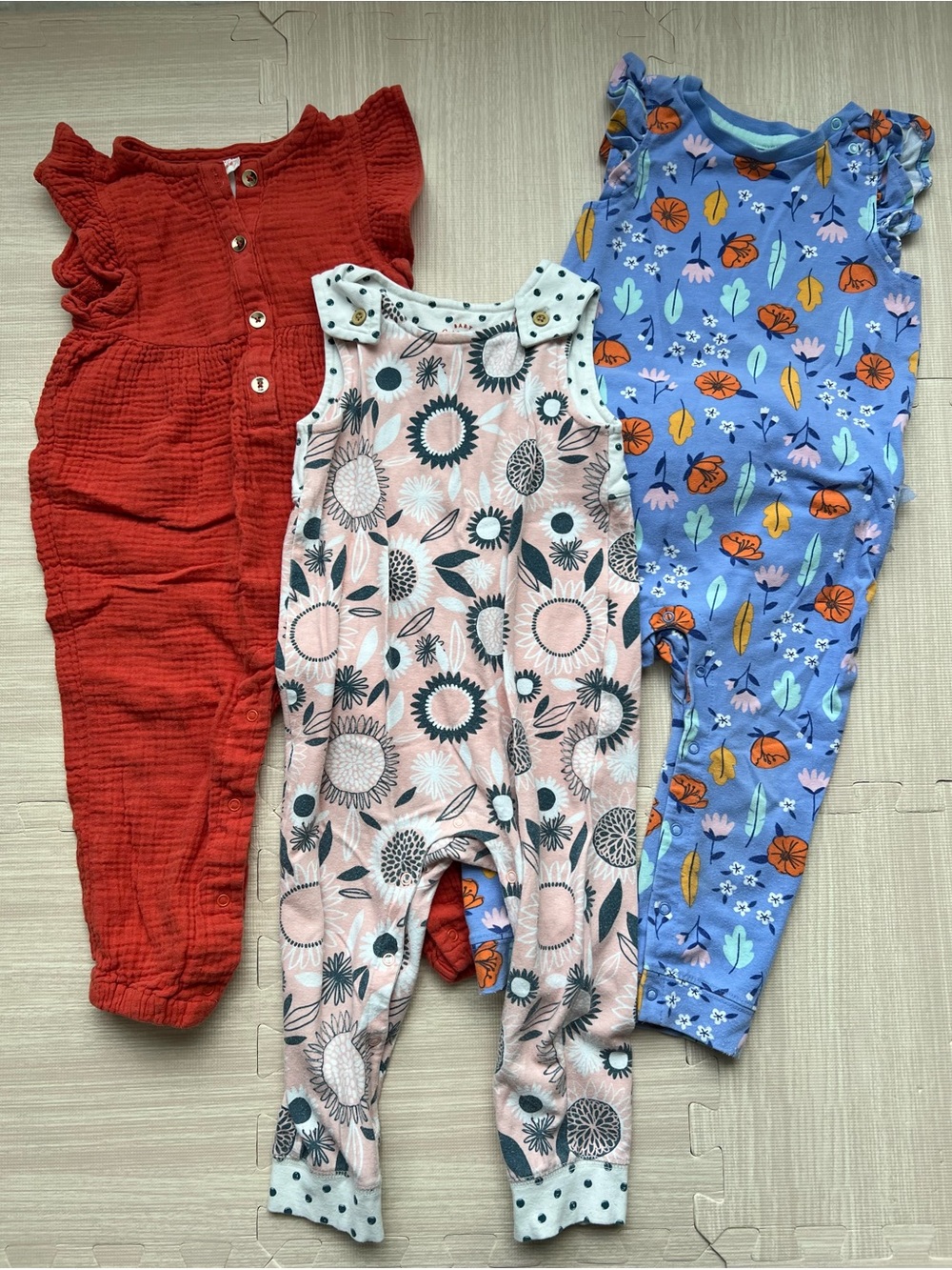 Cat & Jack Rust, Pink Floral & Blue Floral One-Piece Bodysuits